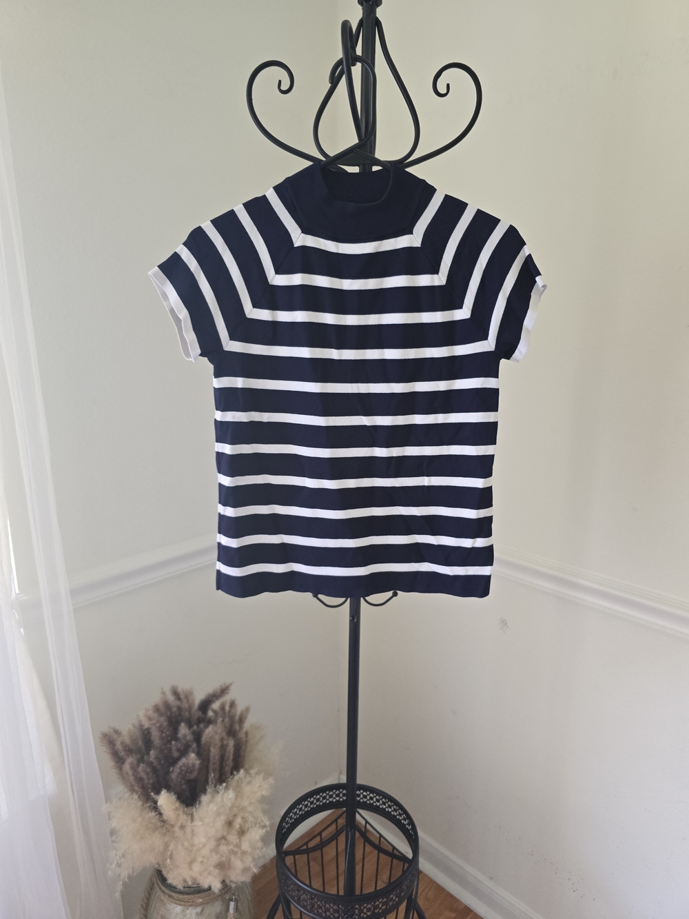 Striped Navy and White Short Sleeve Women's Top